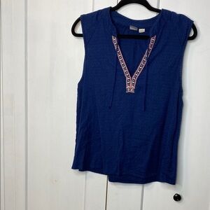 Roxy Navy Tank Top with Embroidered Trim boho - medium